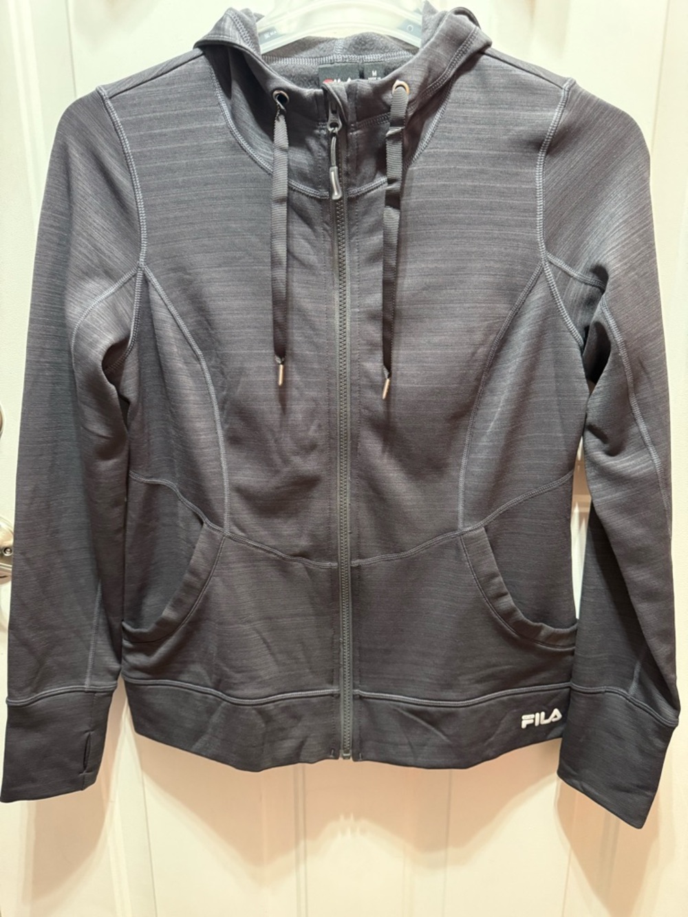 FILA Dark Charcoal Gray Full-Zip Hoodie Fleece Lined Size M